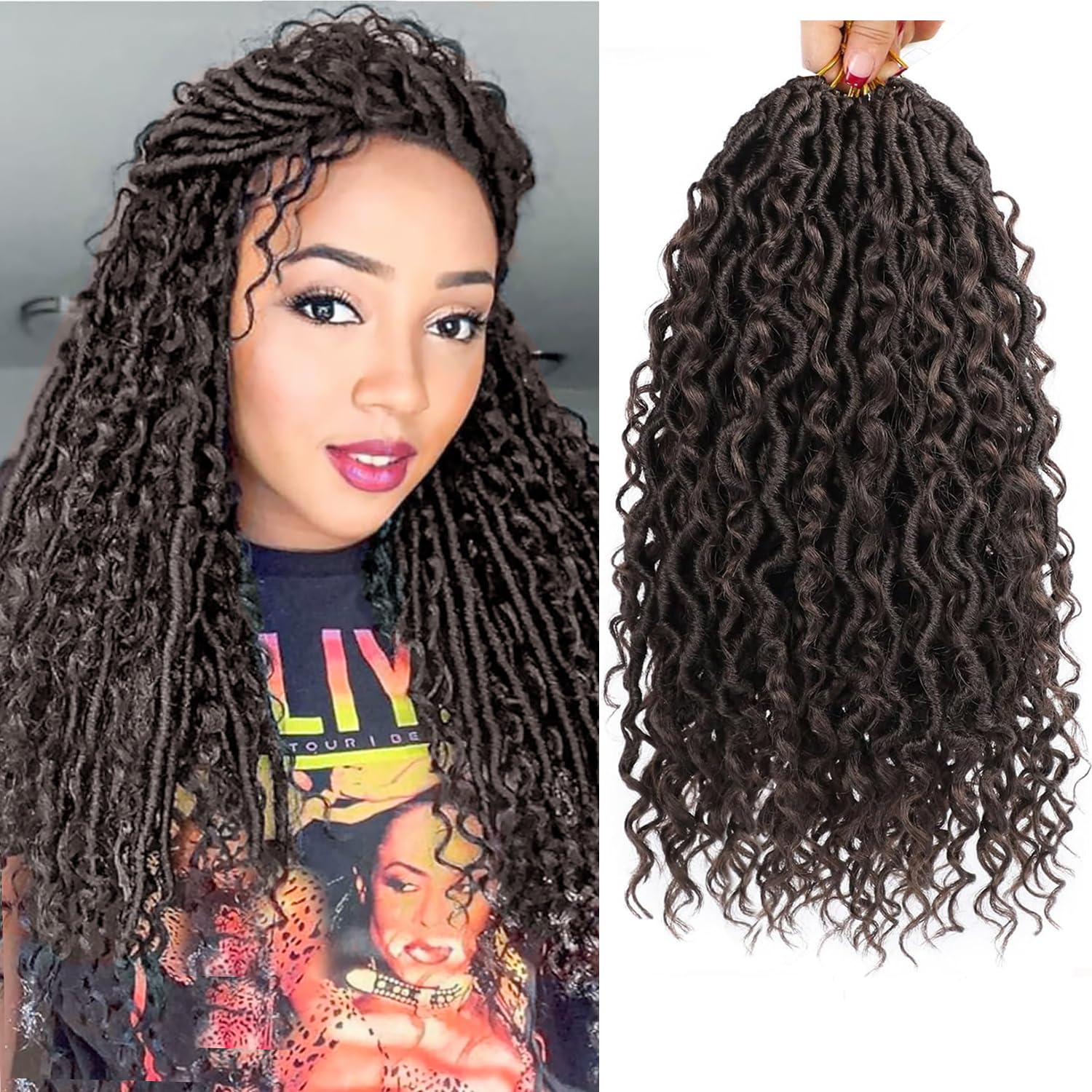 PORSMEER 18 Inch Goddess Faux Locs Crochet Hair Dark Brown Color,6 Packs - Pre-looped River Locs With Curly Ends, Boho Style Synthetic Hair Extensions (4#) — image 1