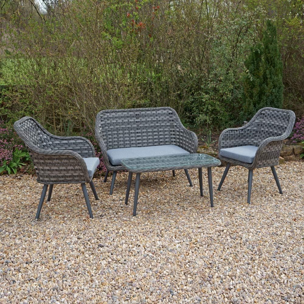 Harts - Contemporary Rattan 4 Pieces Sofa Set with Coffee Table (Modern Grey)