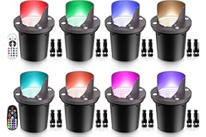 SUNVIE RGBW Low Voltage Landscape Lighting Color Changing 12W Waterproof Well Lights Landscape LED In Ground 12-24V Dimmable Paver Lights with Connectors for Pathway Garden Yard Fence Deck, 8 Pack