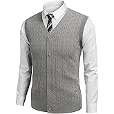 COOFANDY Men's Sleeveless Sweater Vest V-Neck Casual Cable Knit Button Down Cardigan Vest
