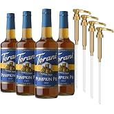 Torani Sugar Free Coffee Syrup, Pumpkin Pie Flavored Syrup for Drinks, Zero Calorie, Glass Bottle 4-Pack, Pumps Included, 25.4 Fl Oz