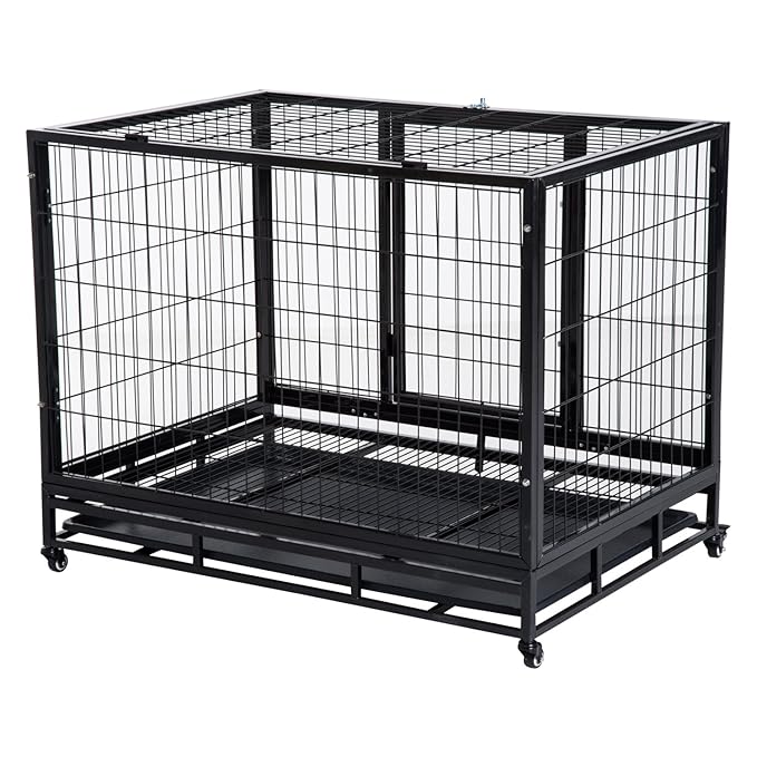 PawHut 38" Heavy Duty Metal Dog Kennel Pet Cage with Crate Tray and