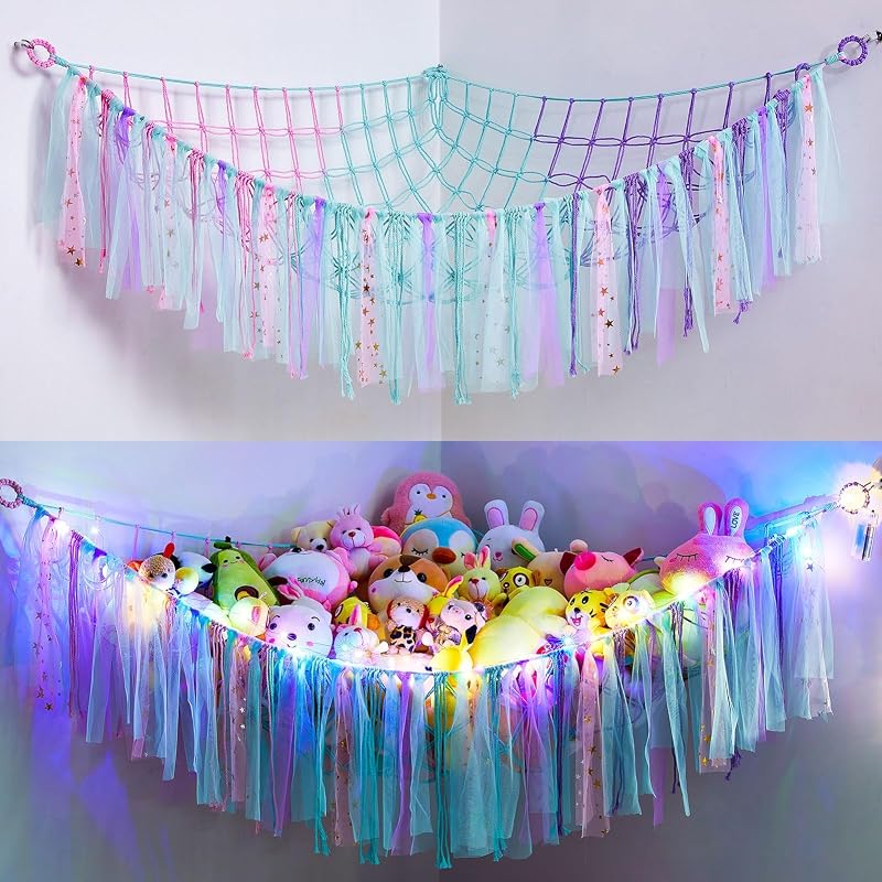 MHJY Toy Hammock Stuffed Animals Storage Net with LED Light