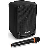 Pyle Portable Bluetooth PA Speaker System - Indoor Outdoor Karaoke Sound System w/Wireless Mic, Audio Recording, Rechargeable Battery, USB/SD Reader, Stand Mount, for Party, Crowd Control - Pyle