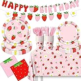 Strawberry Party Supplies Strawberry Theme Birthday Party Tableware Set Summer Fruit Themed Party Decorations for Berry Sweet Birthday Baby Shower Fruit 1st Party Decorations Serve 20