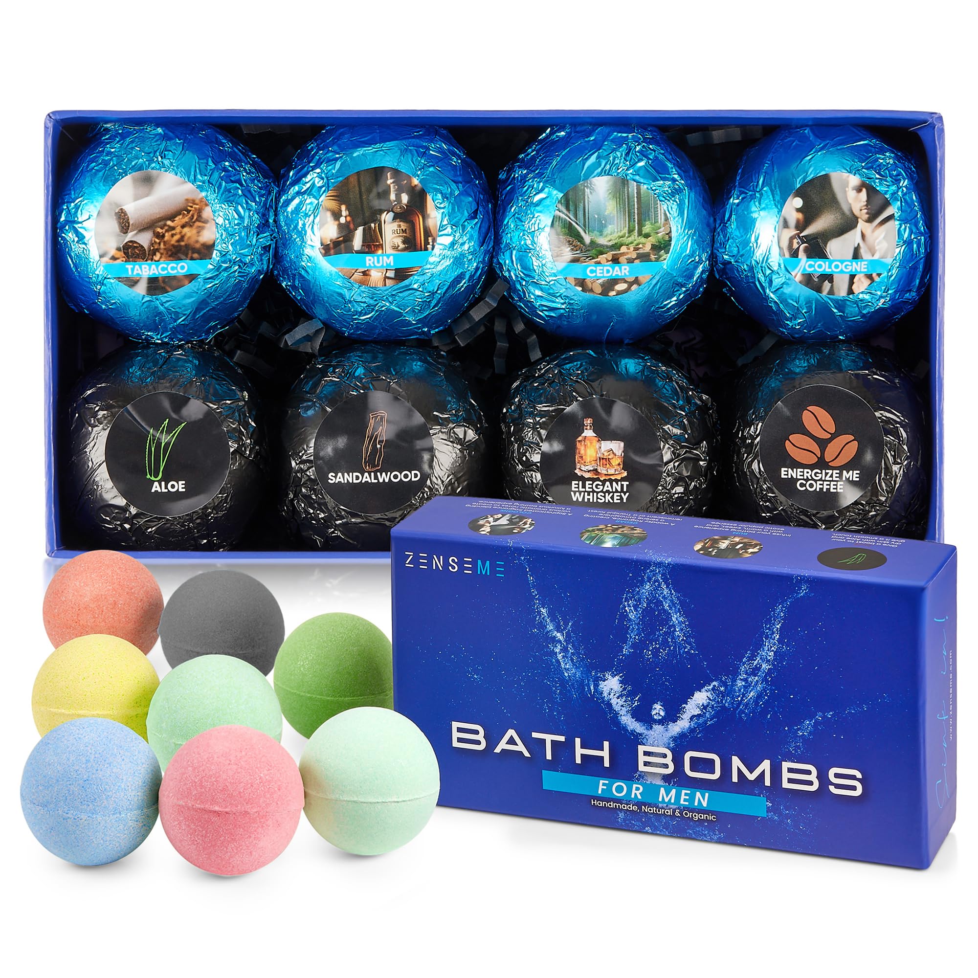 Photo 1 of Bath Bombs for Men - Mens Bath Bombs - Organic Bath Bombs with Masculine Scents For Him - 2.5 Oz Gift Set of 8 Scented Bath Bombs with Natural Essential Oils - Perfect for Boyfriend, Husband or Father