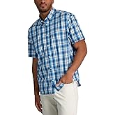 Haggar Mens Men's Short Sleeve Performance Button-Down Patterned Shirt (Regular and Big and Tall)