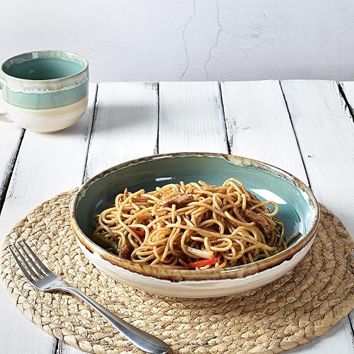 Bosmarlin Stoneware Large Pasta Bowls, 40 Oz, Set of 4, Big Salad