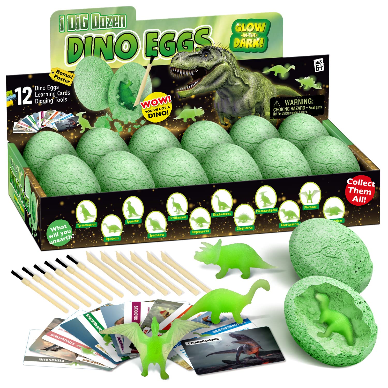 Glow-in-the-Dark Dinosaur Excavation Set for Children Dino Egg Toy Digging Dino Toy Archaeology Set from 6 Years