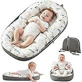 AlamzBeaba Baby Lounger for Newborn, 0-12 Months, Portable Infant Lounger Pillow with Adjustable Support, Soft Breathable Cover, Folds Into Backpack for Travel, Ideal for Home & Outdoor Use - White