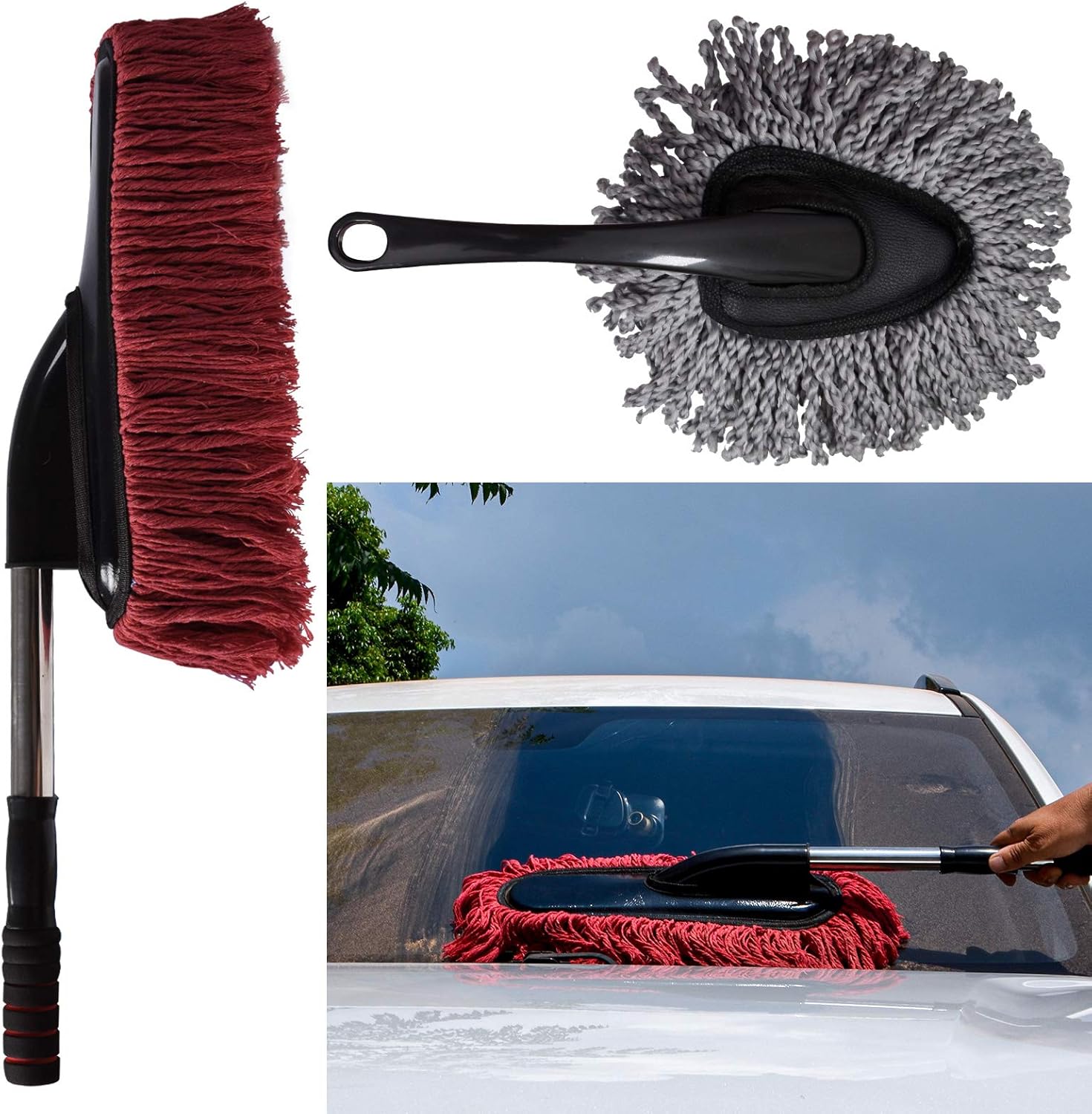 Microfiber Car Duster Brush, Extendable Handle Multipurpose