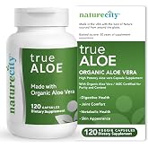 NatureCity TrueAloe Organic Aloe Vera - Digestive Support, 120 Capsules | Supports Digestive Balance, Joint and Stomach Comfort; Plant-Based Aloe Barbadensis Powder in an Easy-to-Swallow Formula