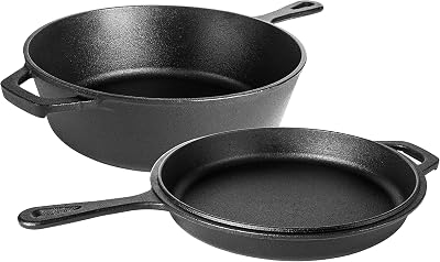 nuovva Pre Seasoned Cast Iron Dutch Oven 2in1 Combo Cooker 3.2 Qt 10.25" Skillet