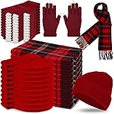 Chicingyou 90 Pcs Hats Scarves Gloves Supplies Bulk Winter Beanies Red Grids Scarves Touchscreen Gloves for Men Women
