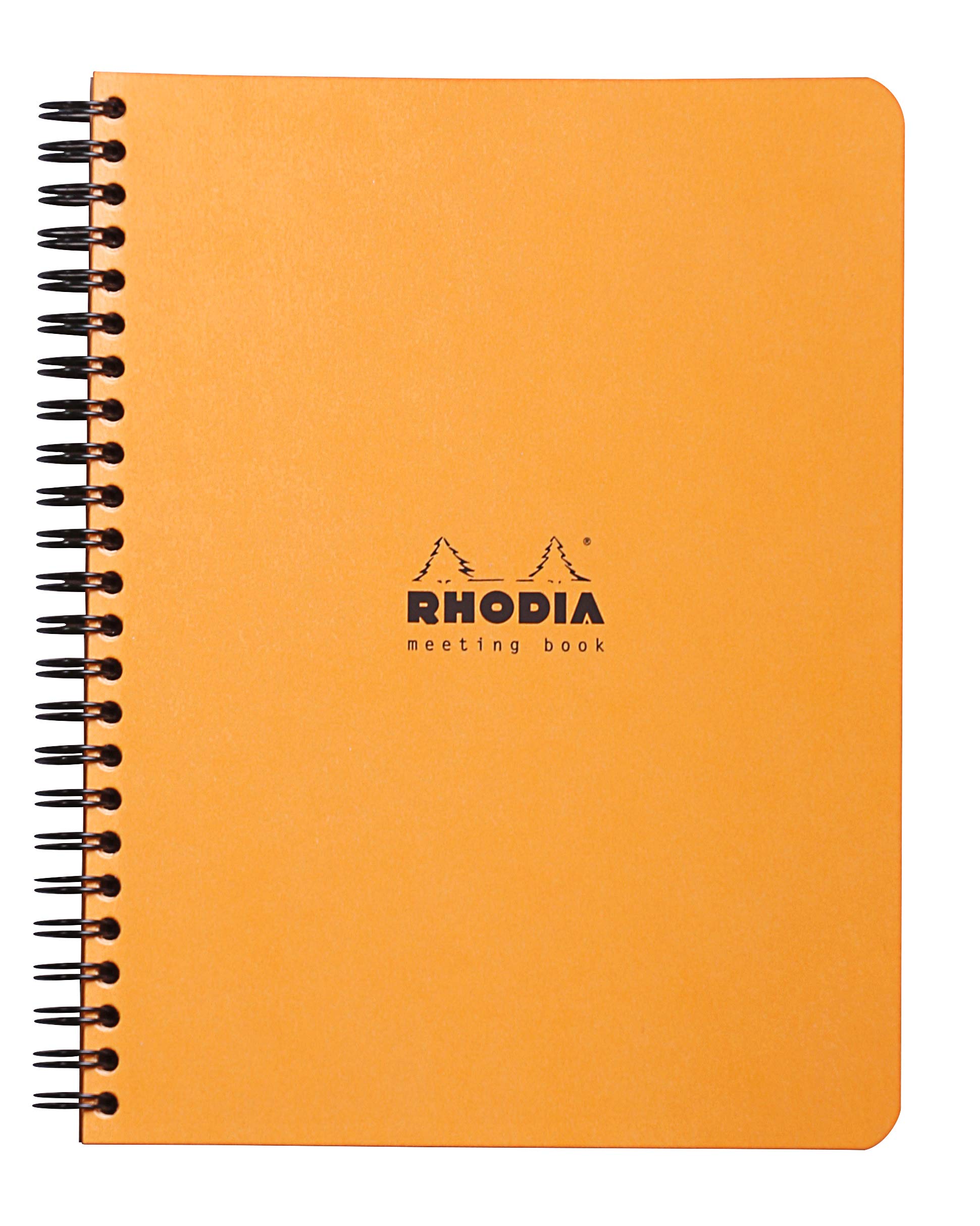 RHODIA 19341C - Spiral Notebook (Full Bound) Meeting Book - A5+ - Pre-Printed Date/Notes/Action - 160 Detachable Pages - White Clairefontaine Paper 90 g/m random colour black or orange