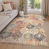 Lahome Moroccan Machine Washable Rugs for Living Room, 4x6 Rug for Bedroom Non-Slip Vintage Trellis Ultra-Thin Throw Carpet for Dining Room Office Nursery, Cream/Multi