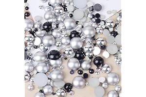 Niziky 1100PCS Flatback Pearls and Rhinestone, Mixed Size 3mm-10mm AB Color Resin Rhinestones Half Pearls for Crafts, 30g Half Round Flatback Pearls Rhinestones for Nail Face Art Crafts