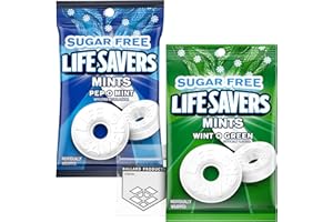 Sugar Free Lifesavers Mints Variety Pack - Sugar Free Lifesaver Mints - 2 Flavors - Life Savers Wint O Green and Life Savers Pep O Mint - Bundle with Ballard Products Pocket Bag (2 Pack)