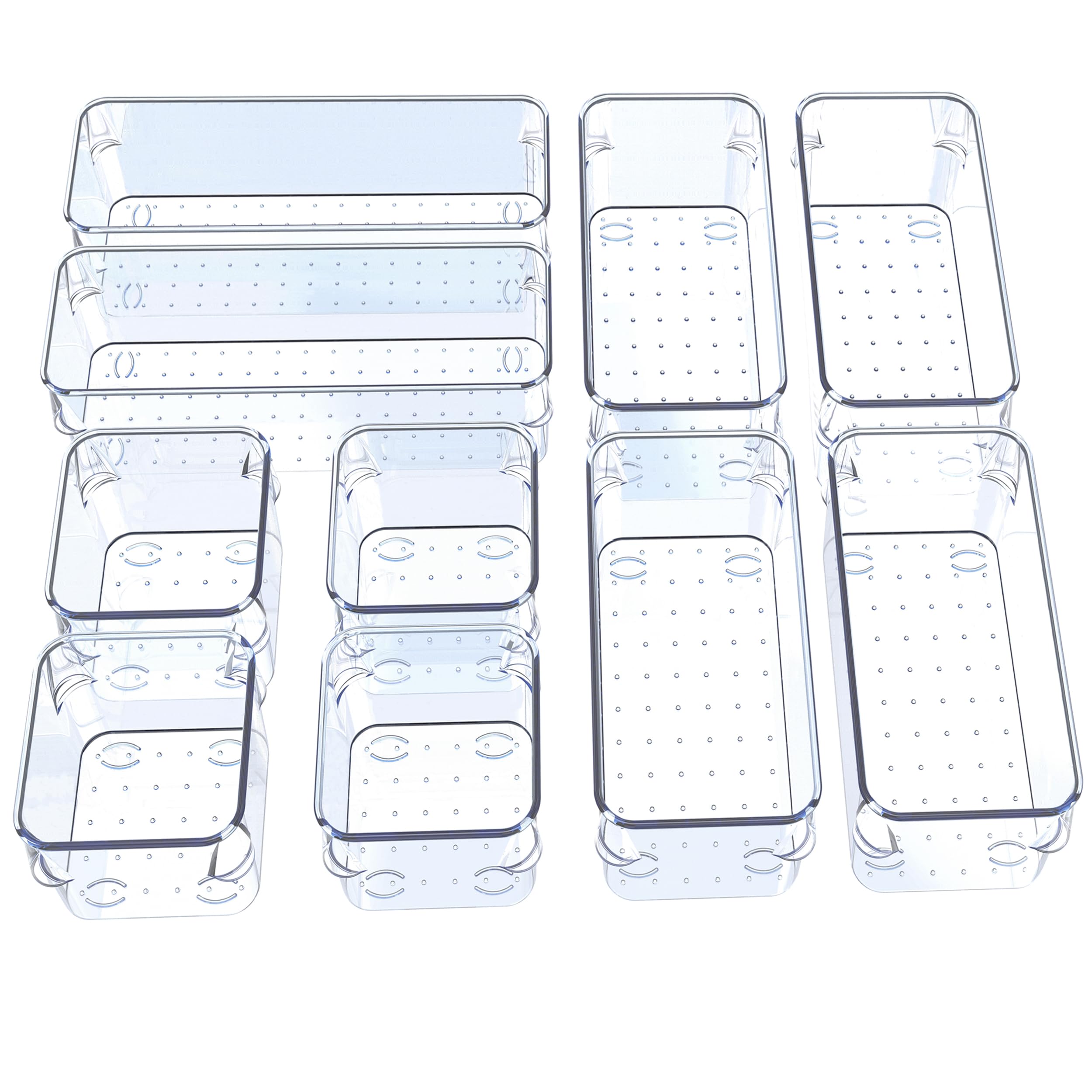 SMAZIUL 10 Pcs Clear Drawer Organiser with 3 sizes Desk Organizer ideal for organizing, cosmetics, makeup, jewelry, office supplies, bathroom accessories & much more