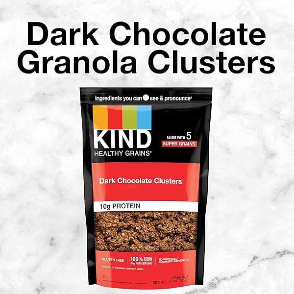 KIND HEALTHY GRAINS GRANOLA, DARK CHOCOLATE CLUSTERS, GLUTEN FREE, HEALTHY SNACK MIX, 10G PROTEIN, 11OZ, 3 COUNT