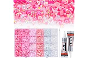 Duflash 14400PCS Pink Flatback Pearls Rhinestones,B7000 Jewelry Glue with Flat Back Pearl and Resin Rhinestones for Crafts,Tumblers,Shoes,Nails,Face Art,3mm-6mm Resin Half Pearls and Rhinestones