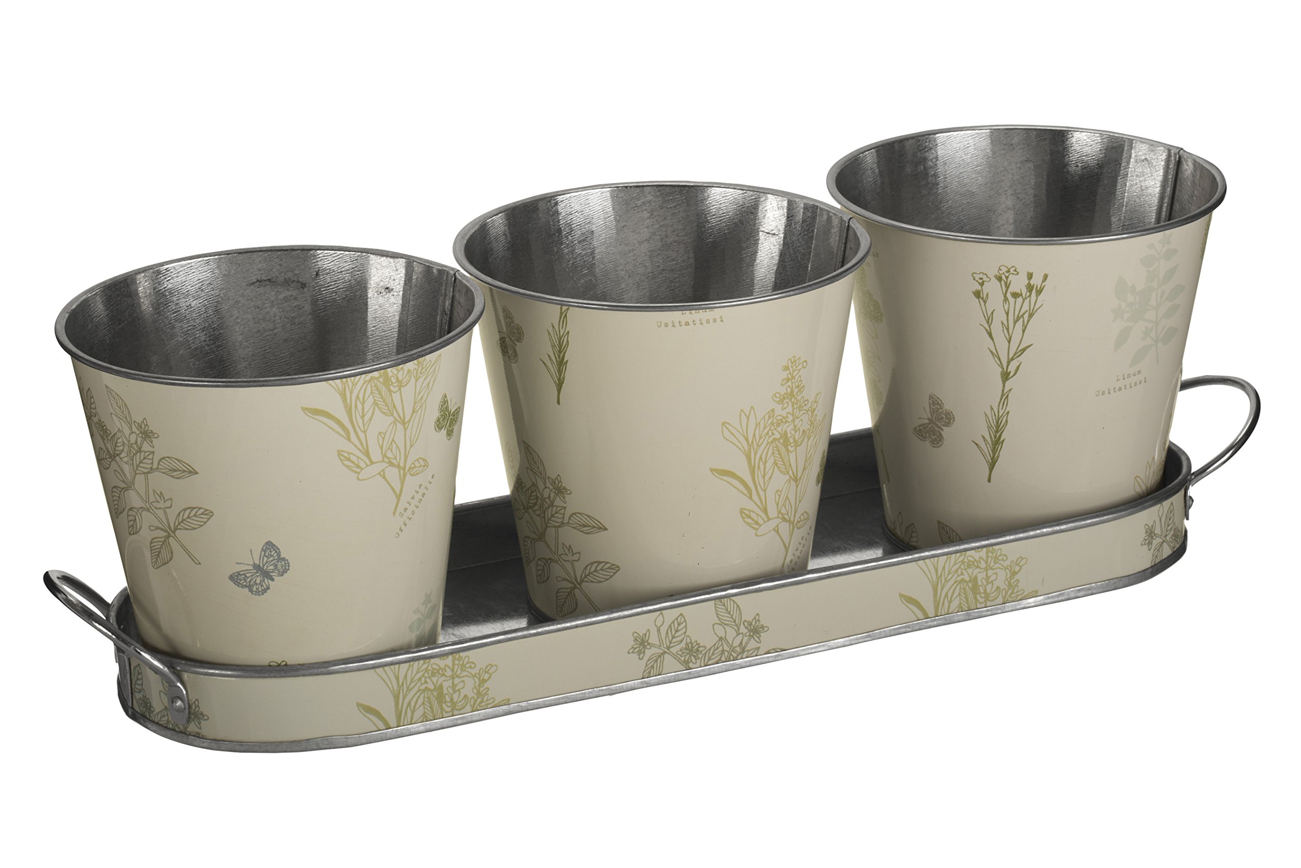 Premier Housewares 2450019 Pots on Oblong Tray - Natural/Green (Set of 3)