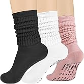 TRIITECH Pilates Slouch Socks for Women,3 Pairs Grippy Scrunch Socks for Hospital Yoga,Barre Workout