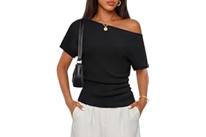 ZESICA Women's Off The Shoulder Short Sleeve Sweater Tops 2026 Summer Casual Ruched Knit Going Out Trendy Spring Shirts