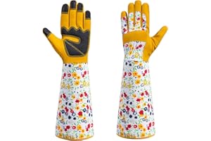 HODUP Gardening Gloves for Women,Long Sleeve Garden Rose Cactus Pruning Thorn-Proof Breathable Work Gloves with Touch Screen,Yellow Large