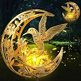 Solar Lights Outdoor Decor Hummingbird Cracked Glass Stake Moon Lights Gift | Birthday Gifts for Women Mom Grandma Nana, Decorative Solar Lights Outdoor for Garden Yard Patio Porch Pathway Backyard Lawn