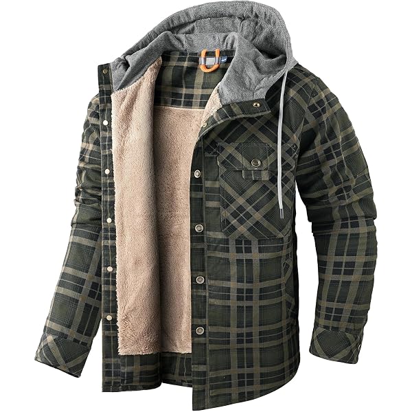 Men's Sherpa Lined Plaid Shacket – Hooded Flannel Shirt Jacket For Winter, Relaxed Fit, Multiple Colors