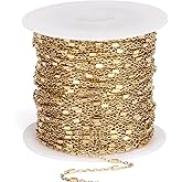 33FT Gold Cable Satellite Jewelry Chains Roll 1.5MM 18K Gold PVD Plated Stainless Steel Satellite Square Beaded Chain Spool Bulk for DIY Jewelry Making Necklace Bracelet