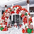 BONROPIN Christmas Balloon Garland Arch kit with Christmas Red White Candy Balloons Gift Box Balloons Red Star Balloons for C
