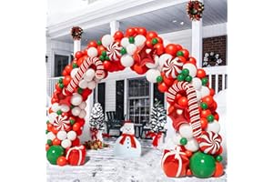 BONROPIN Christmas Balloon Garland Arch kit with Christmas Red White Candy Balloons Gift Box Balloons Red Star Balloons for Xmas Party Decorations