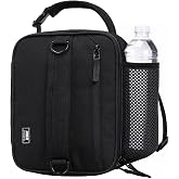 MIER Expandable Small Lunch Box for Men Women Kids to Work School, Black | Insulated Lunchbox Cooler Bag; Side Water Bottle Holder; Adjustable Shoulder Strap; Multi Pockets; Clip Handle Strap