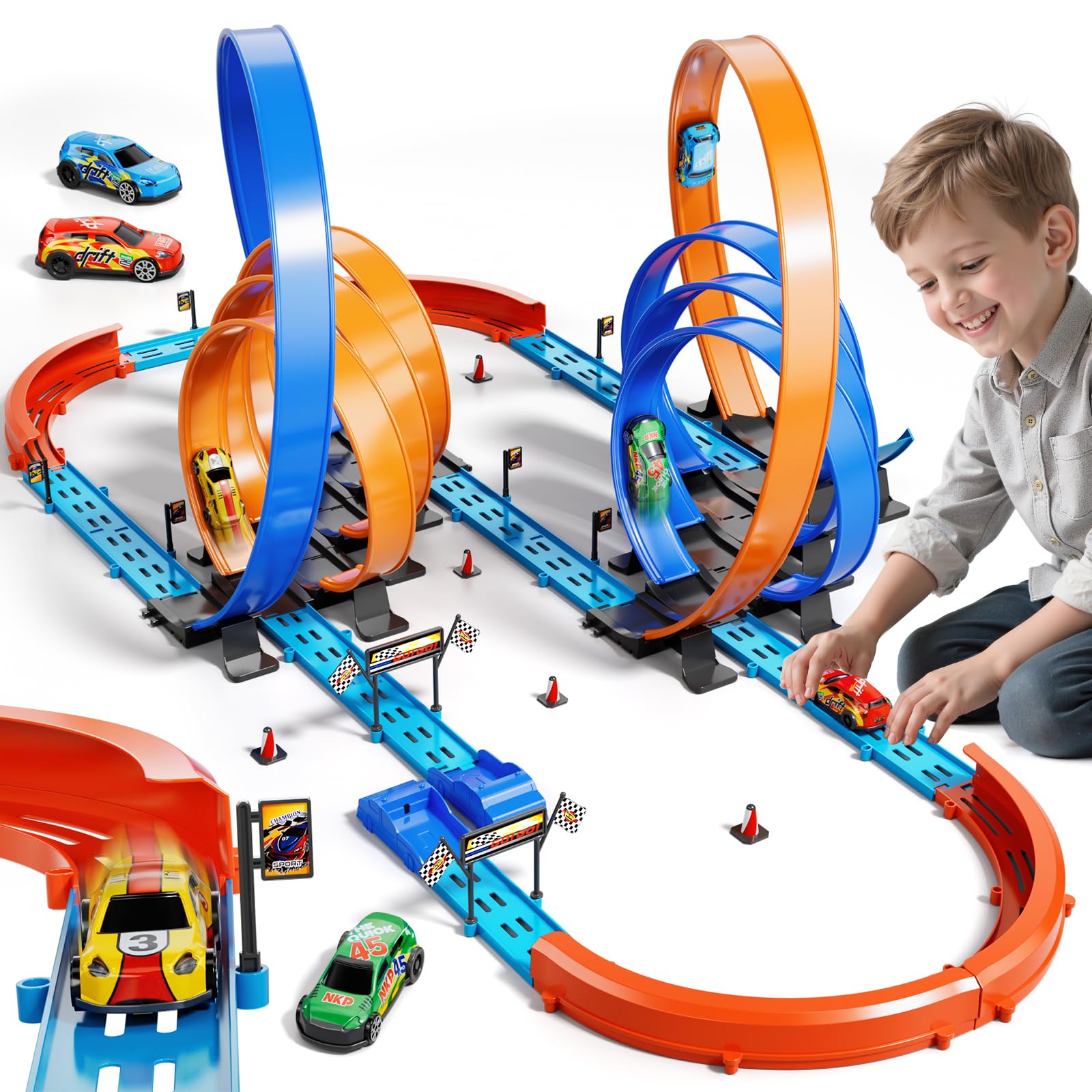 Doloowee Flexible Toy Car Track DIY Track Car Toy Racing Car Track Patchwork Competitive Track Toys Gift for Boy 4+