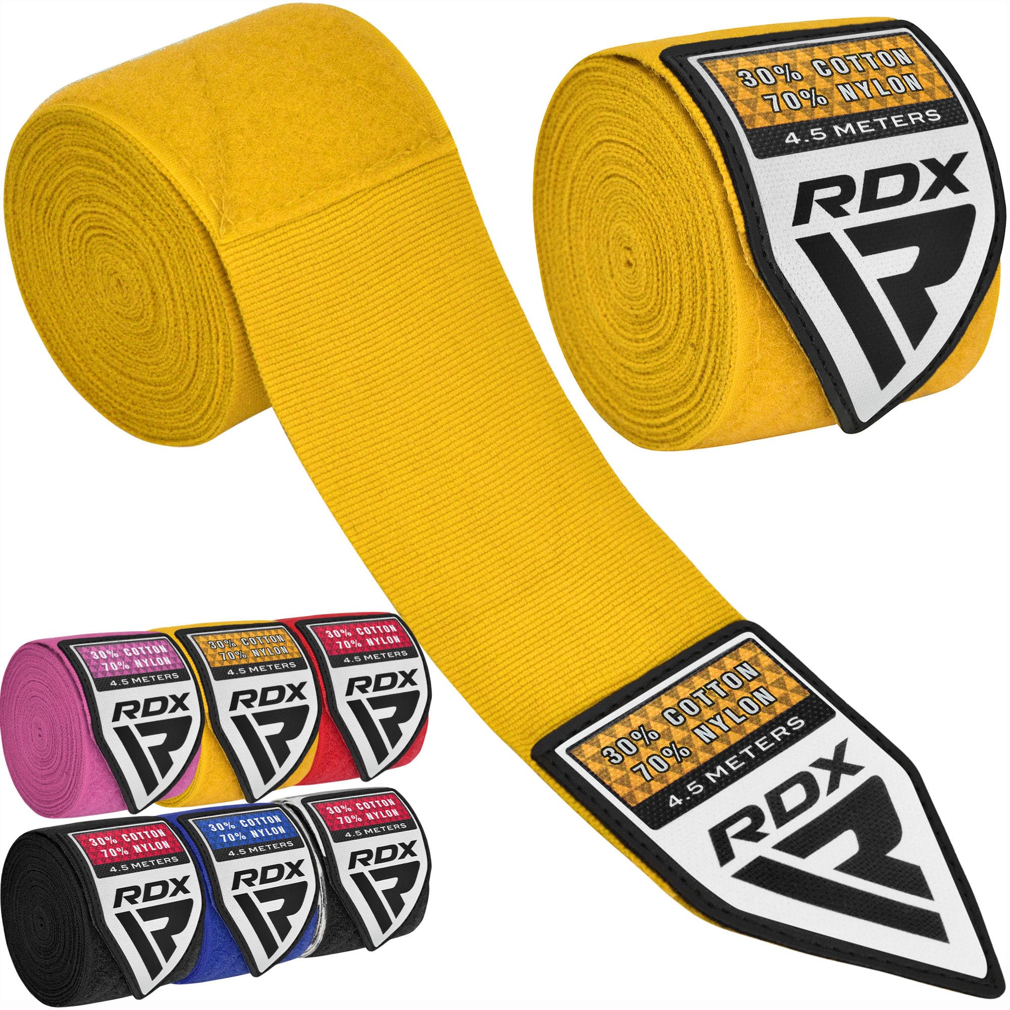 RDX Boxing Hand Wraps 4.5M / 180 Inches – Mexican Style Semi-Elastic MMA Inner Gloves - Wrist Support for Muay Thai, Kickboxing, BJJ, Karate - Thumb Loop & Hook and Loop Closure Yellow