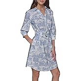Karl Lagerfeld Womens Button Up Collared Belted Shirt Dress