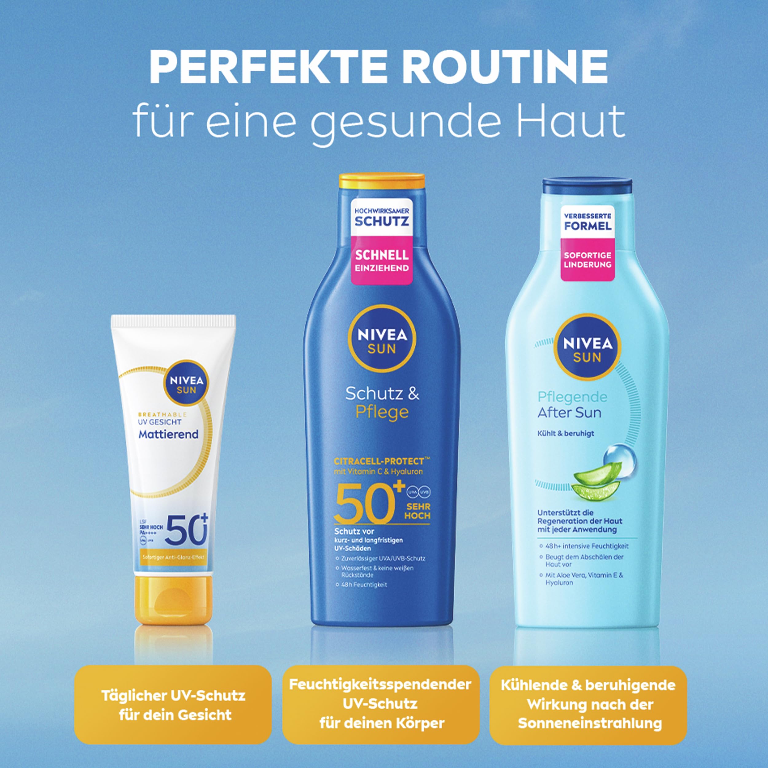 NIVEA SUN Schutz & Pflege Sonnenlotion LSF 50+, wasserfester Sonnenschutz mit Vitamin C & Hyaluron, schnell einziehende Sonnencreme für 48h Feuchtigkeit ohne weiße Rückstände (200 ml) 4