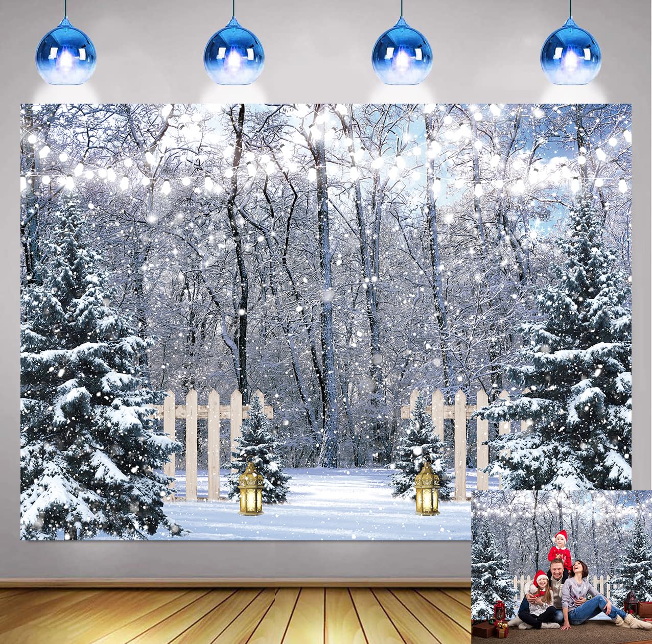Winter Scene Backdrop Snow Wonderland Pine Tree Forest Photography Background Christmas New Year Holiday Party Decoration Portrait Studio Booth Photobooth Props (10X8FT：300x240cm)