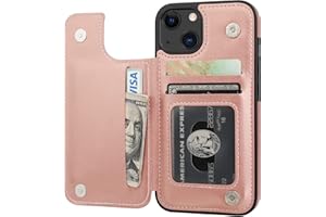ONETOP Compatible with iPhone 13 Wallet Case with Card Holder, PU Leather Kickstand Card Slots Case, Double Magnetic Clasp Durable Shockproof Cover 6.1 Inch(Rose Gold)
