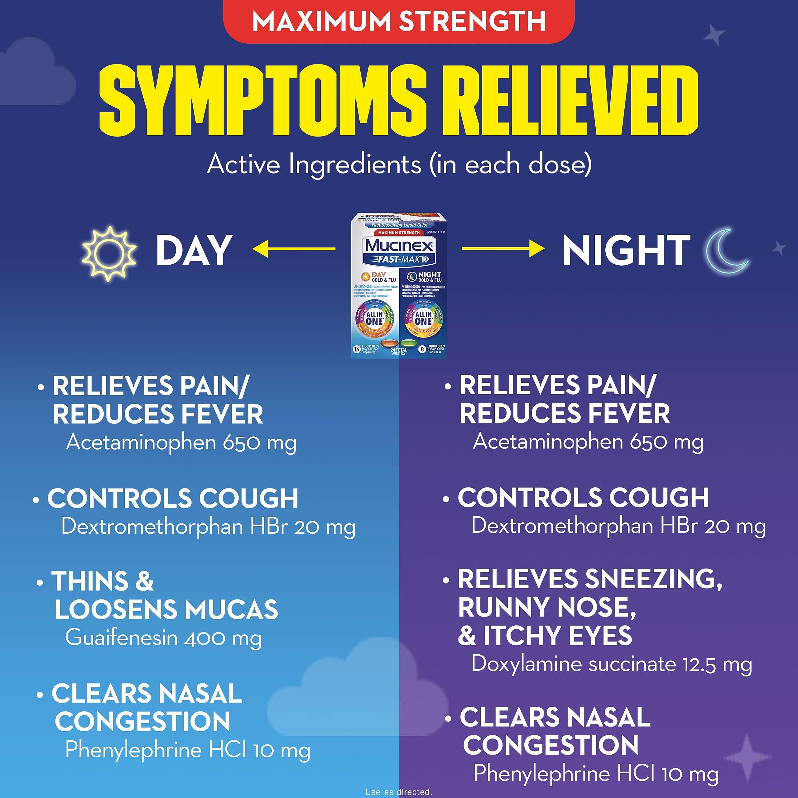 Mucinex Maximum Strength Sinus-Max Pressure, Pain & Cough & Fast-Max Maximum Strength Cold & Flu Day and Night Medicine, All-in-One Multi-Symptom Relief
