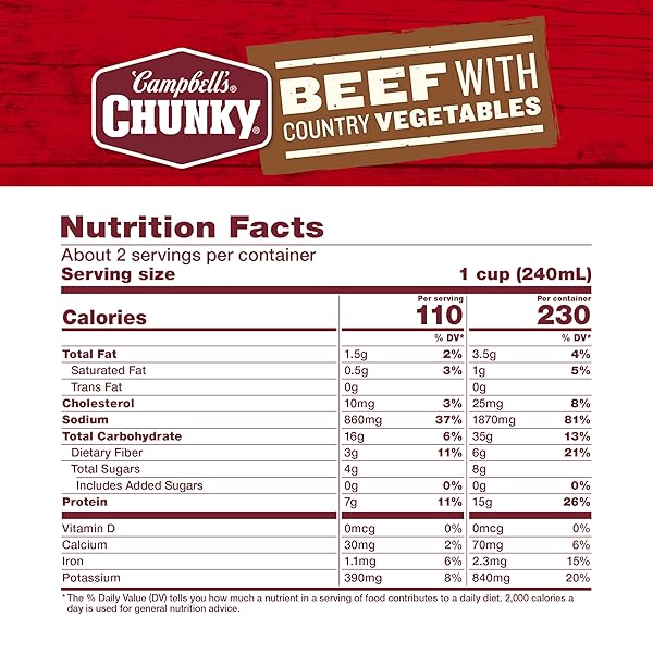 CAMPBELL’S CHUNKY SOUP, BEEF SOUP WITH COUNTRY VEGETABLES, 18.8 OZ CAN