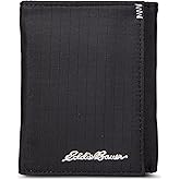 Eddie Bauer Men's Fabric Trifold Wallet | Money Clip | RFID Protection | ID Window | Genuine Leather | EDC