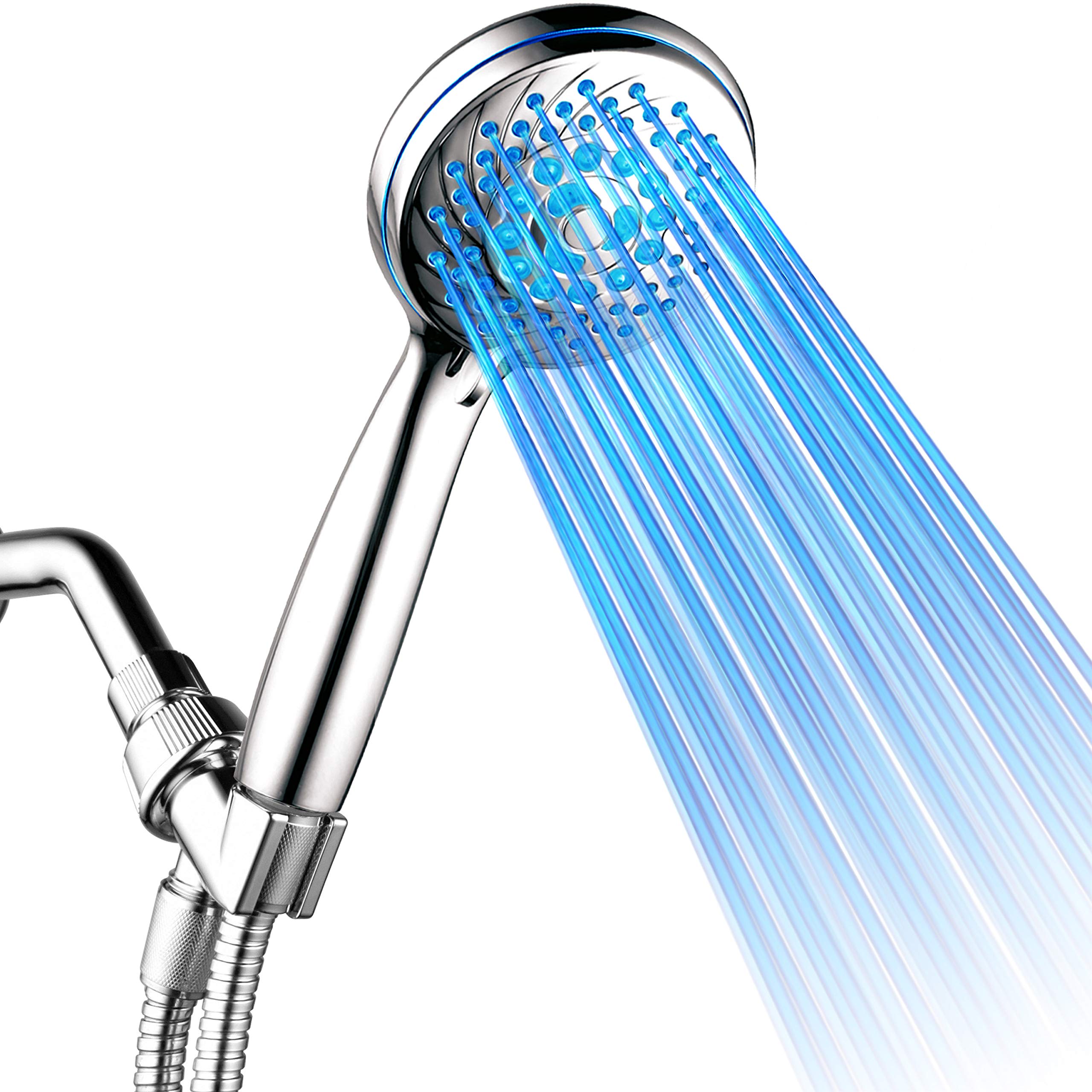 HotelSpa Neon 7-Setting Chrome Face LED Handheld Shower Head with Color Changing Temperature Sensor! Color of LED lights changes automatically according to water temperature by HotelSpa
