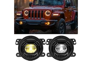 NKCELL POWER 4 Inch Round LED Fog Lights 60W/Pair White& Amber Fog Light for Jeep Wrangler 2007-2018 JK/JKU & 2018-2024 JL/JLU Accessories，DOT Approved Off-Road Lamps Front Bumper LED Fog Lights Assembly