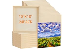Barydat 24 Pcs Wood Panels for Painting 10'' x 10'' Unfinished Wood Canvas Board Artist Wall 0.79'' Deep Wooden Cradled Canvas Panels for Painting Pouring Arts Use with Oils, Acrylics