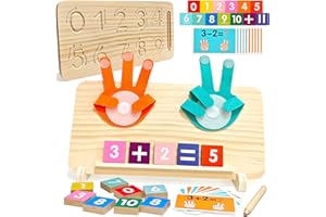 Montessori Learning Toys for Toddlers, 2 in 1 Finger Counting & Number Tracing Board, Colorful Number Blocks, Educational Mat