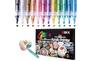 ZSCM QUALITY DECIDES THE FUTURE ZSCM 12 Colors Acrylic Glitter Markers Paint Pens, Rock Painting Pens Markers Metallic Art Marker for Kids Adults Card Making Painting Glass Ceramic Wood Canvas School Supplies Crafts