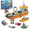 AKWME City Ocean Explorer Ship Building Set, Fun Toy Exploration Boat Building Block Kit with LED Lights,Helicopter, Submarine,and Shark Cage, Birthday Gifts for 6 8 10 12 Years Old Boys Girls Kids